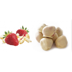 Dozen van hele aardbeien omhuld met witte chocolade (50g)