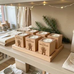 Teelichthalter Holz „Schöne Weihnachtszeit“ – Gastgeschenk & Weihnachtsgeschenk für Mitarbeiter | inkl. Teelicht