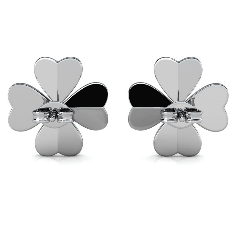 Clover Petal Earrings - Silver and Crystal