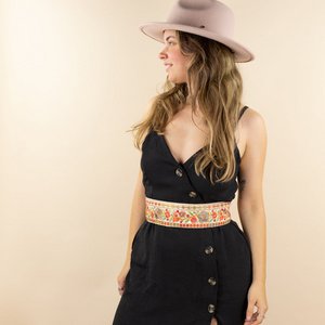 Gürtel beige - rosa bunte Blumen