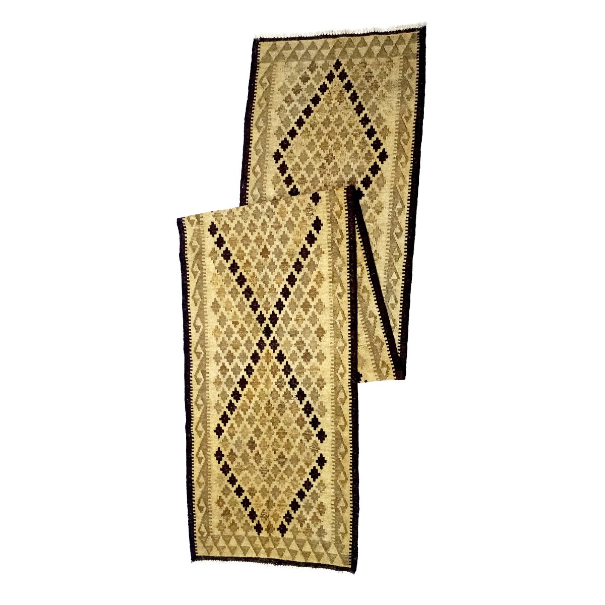 Runner Kilim gessoso in lana fatto a mano