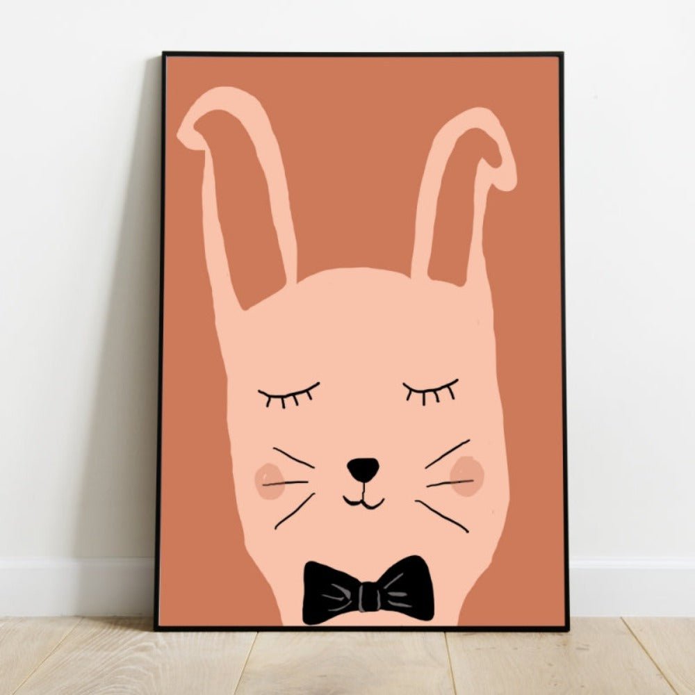Kaninchen-Poster für Babyzimmer – Rost und Altrosa
