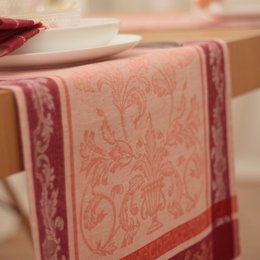 Runner da tavola in lino motivo francese - rosa arancio