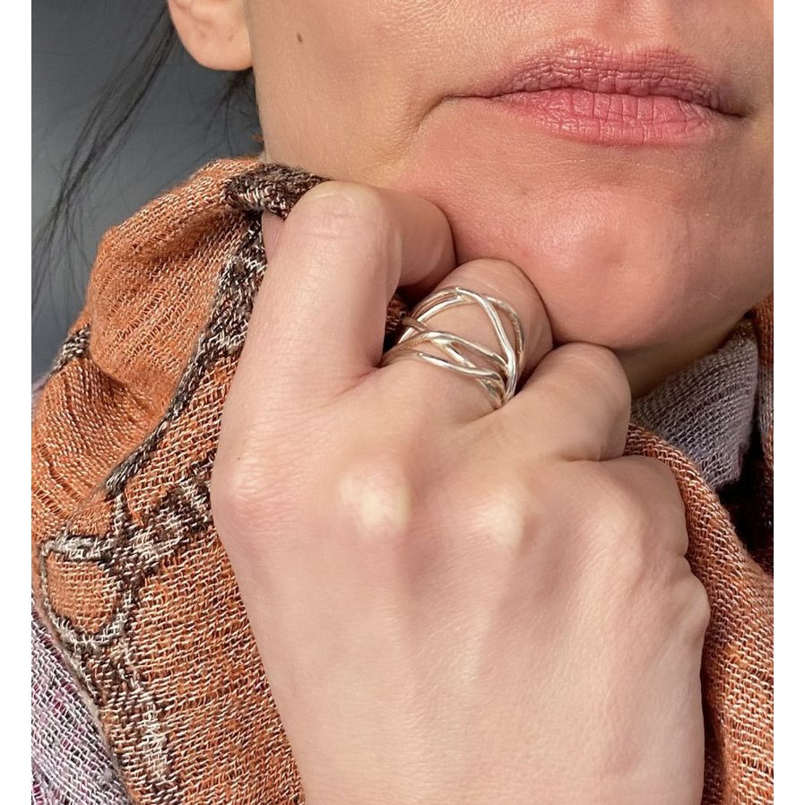 Silver tangle large ring
