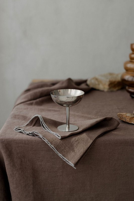 Napkins Stone & Cacao brown contrast detail (set of 2pieces) / 100% linen