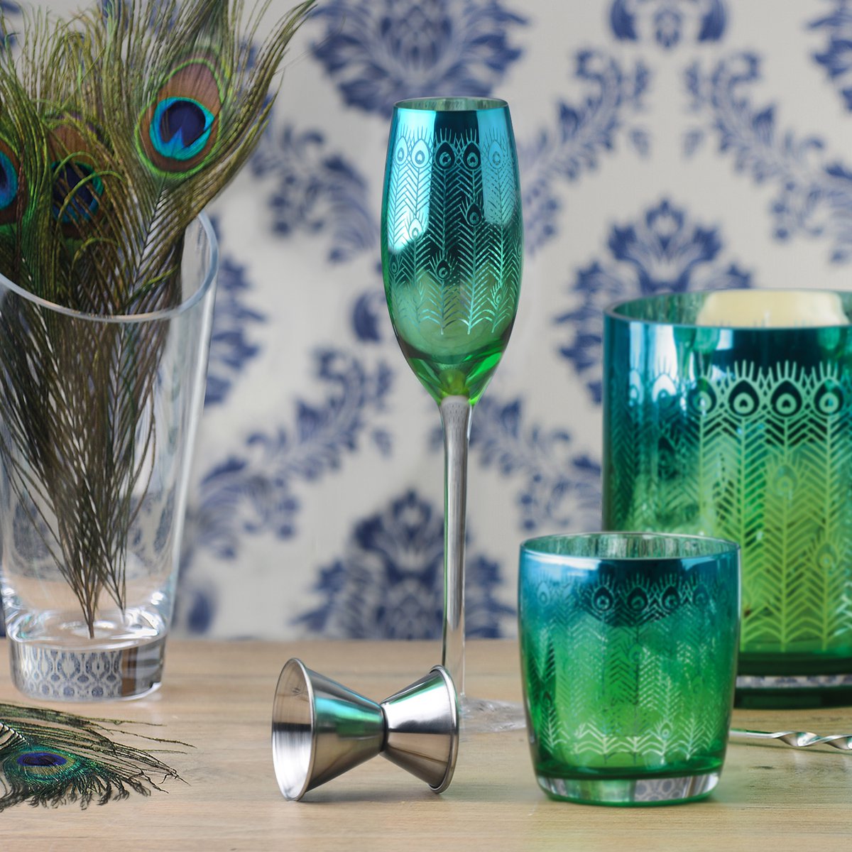 Set of 2 Champagne Flutes - Peacock