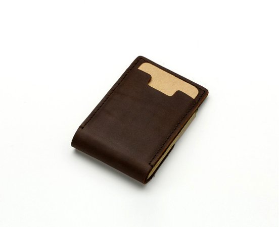 Leather money clip with integrated card holder