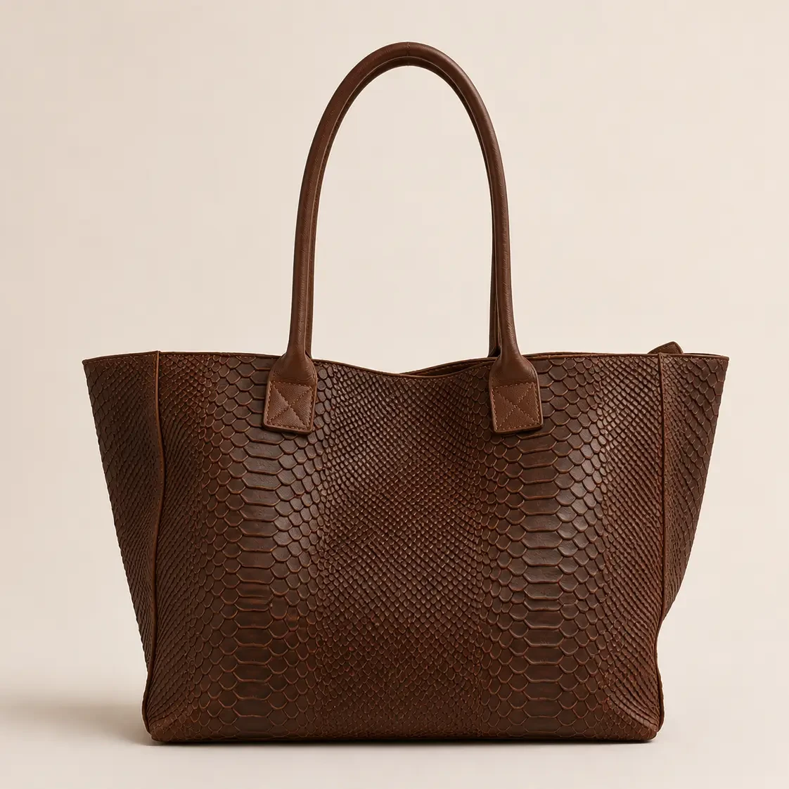 LOLA – Italian python-embossed leather bag – Brown