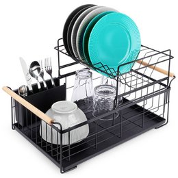 Dish drying rack black two-tier metal 48x29x28.5 cm