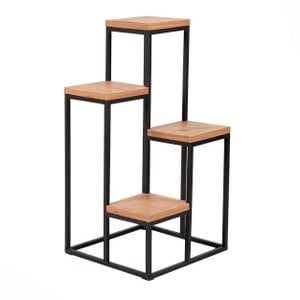 Metal plant rack with wooden etageres from Naturn Living | Etagere Plants | Spice rack | Flower rack indoor - outdoor | Plant stand | Plant column | Matt black