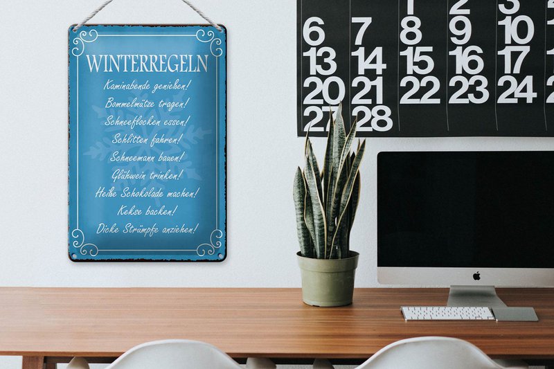 Cartel de chapa que dice 20x30cm Regla de invierno noches de chimenea vino caliente