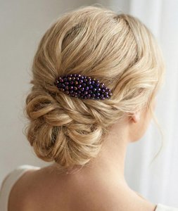 Violet rhinestone hair comb with rainbow shimmer