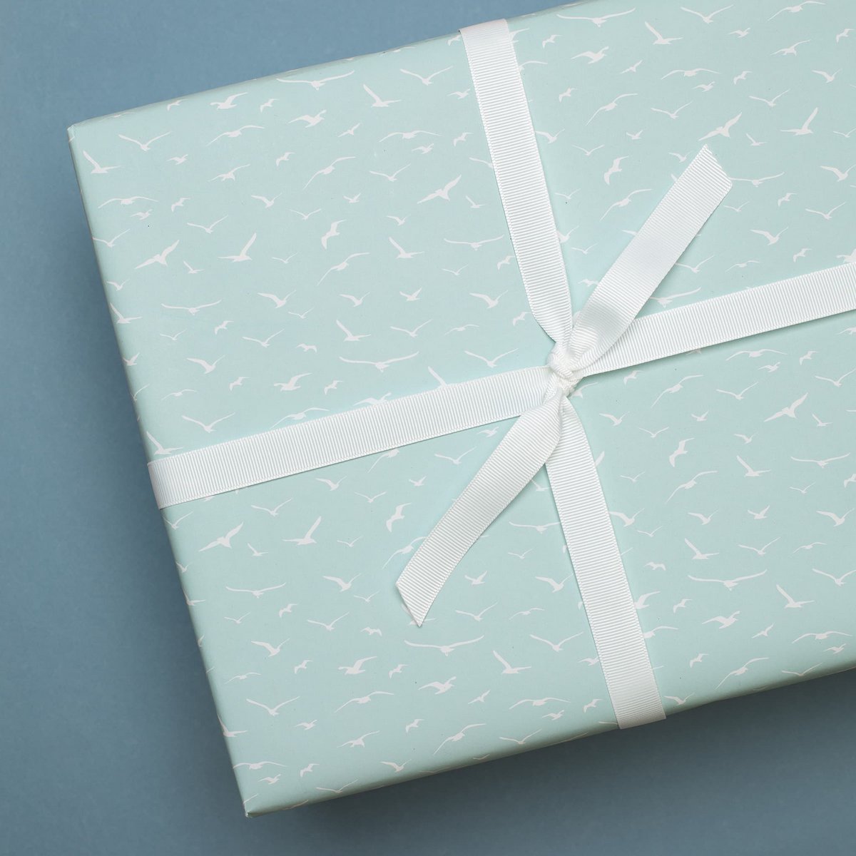 Vögelpappapier Mint - Maritiem inpakpapier met meeuwen, als een geschenkverpakking voor de bruiloft, voor geboorte of doop