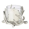 EDZARD Windlicht Kingston, Geweih-Design, Aluminium, silberfarben, mit Glas, Höhe 13 cm, ø 15 cm