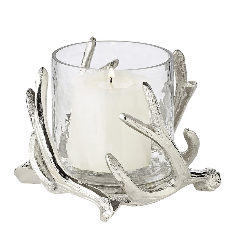 EDZARD Kingston lanterne, gevir design, aluminium, sølvfarvet, med glas, højde 13 cm, ø 15 cm