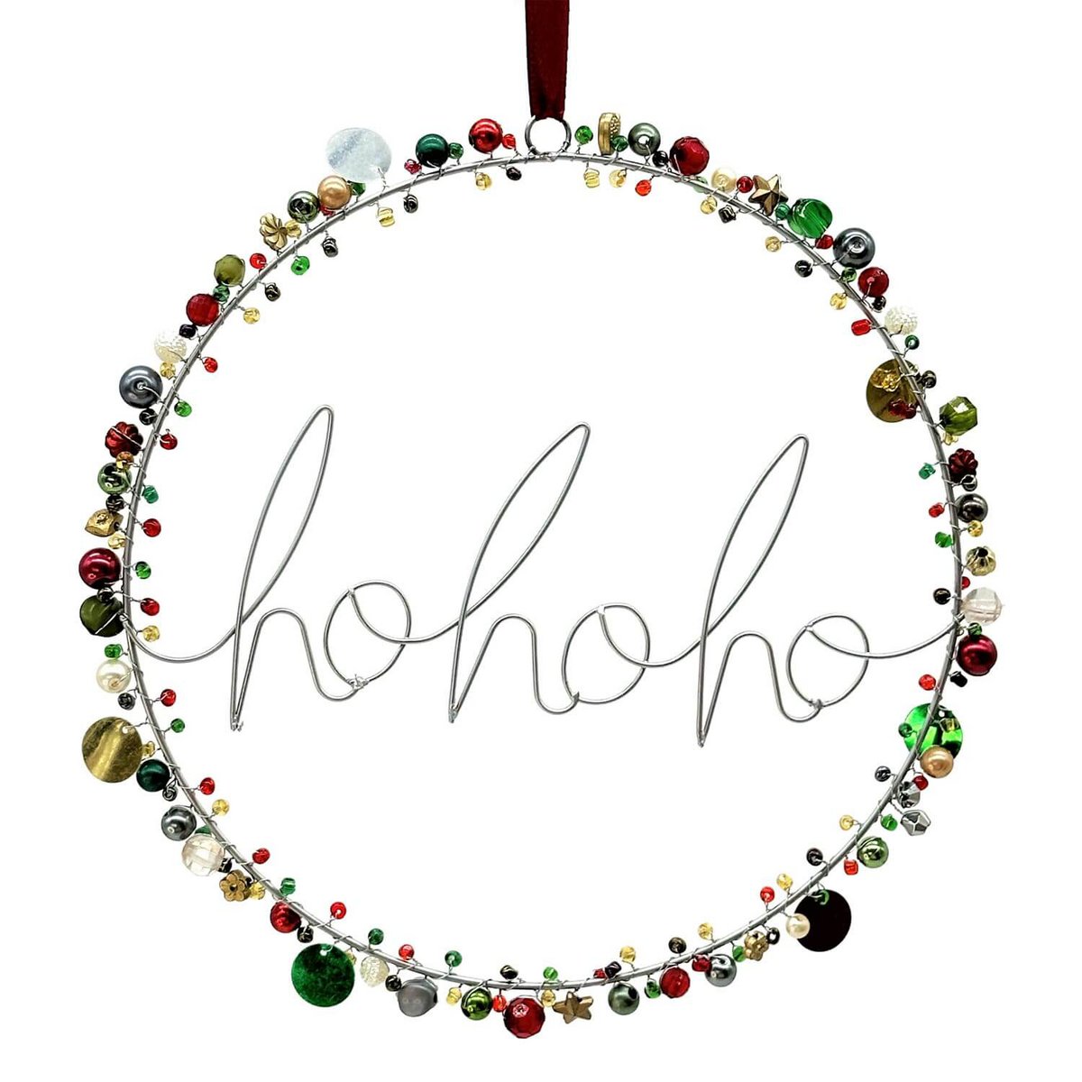 Pearl wreath Ø 20cm, lettering "hohoho", red/green