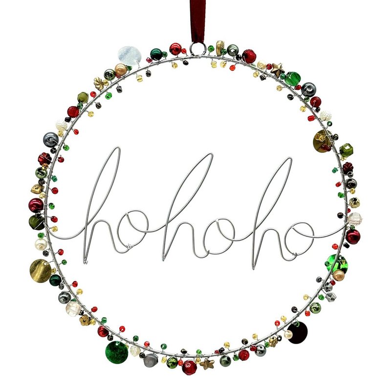 Perlenkranz Ø 20cm, Schriftzug "hohoho", rot/grün