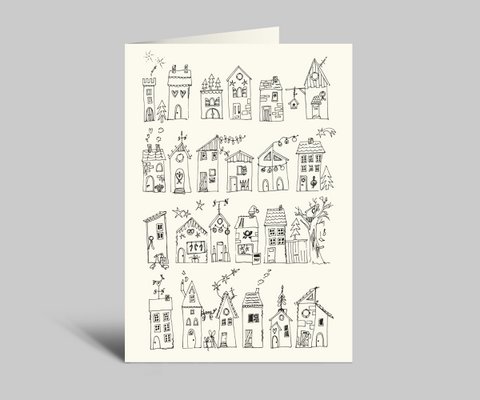 Christmas card | Christmas houses | black-and-white