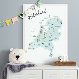 Pays-Bas - Affiche carte pour chambre d'enfant - Bleu