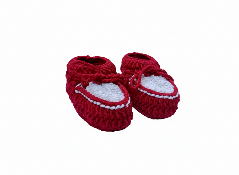 Handgehaakte Babyslofjes Classic - Rood- Uniek, Zacht & Hoge Kwaliteit