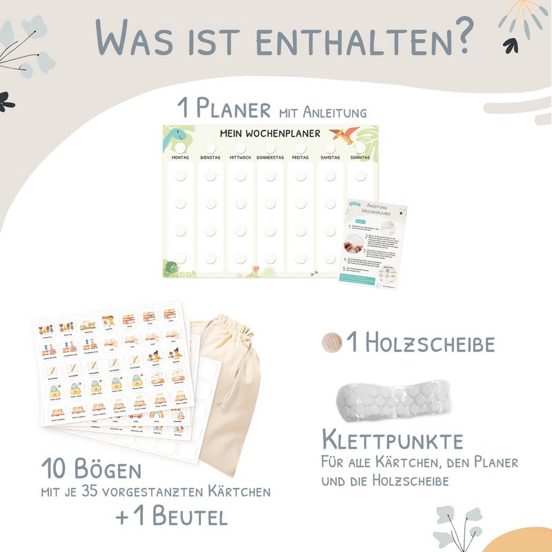 Weekly planner children including 350 routine cards - motif dino