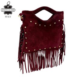 Split Leather Bag with Studs and Fringes. Promo 58045