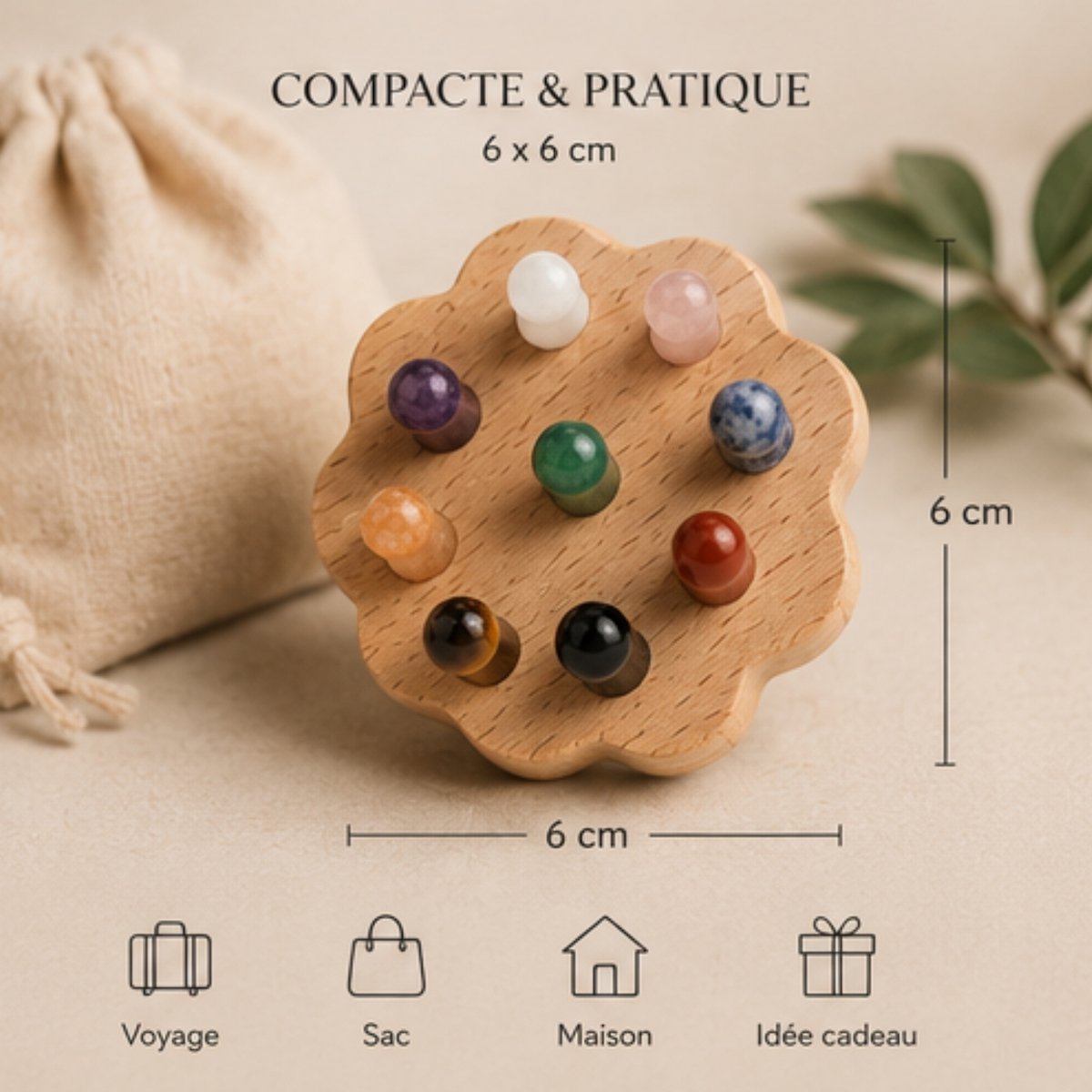 Flower Scalp Brush in FSC Beech Wood - 9 Natural Stone Massage Points - Stimulates Blood Circulation - Revitalizes Scalp - Natural Lithotherapy Hair Care