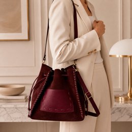 Bolso Bucket Piel de Serraje con Compartimento Frontal 58037