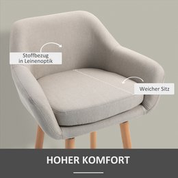 Set of 2 bar stools, including footrest, solid wood, 55 cm x 48 cm x 100 cm, beige