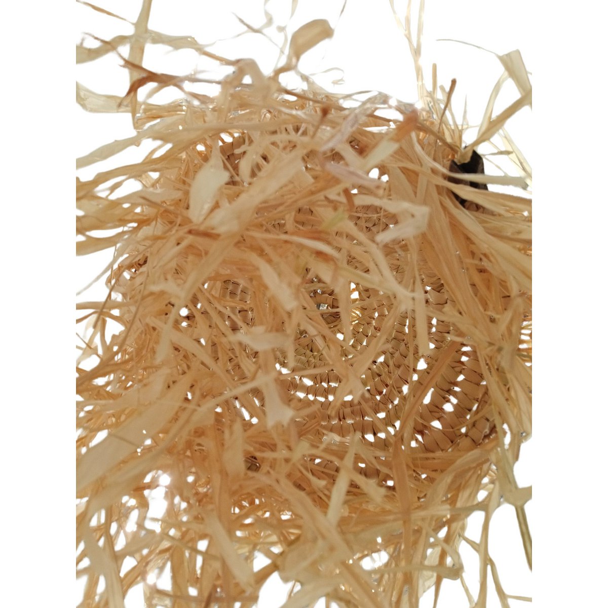 Pantalla de Lámpara Colgante de palma Marroquí, Suspensión de paja Natural con Flecos Artesanal y Étnica 20x20cm