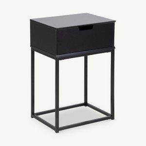 Anita Bedside Table, Black Wood & Metal frame
