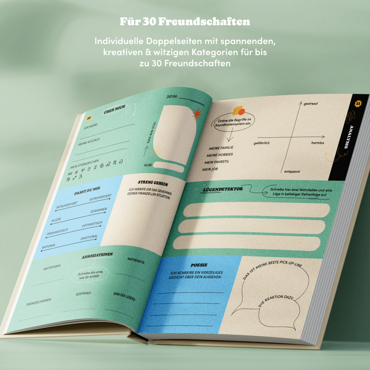 Freundebuch für Erwachsene - 100 individuelle Seiten - Platz für 30 Freunde - Top Geschenkartikel