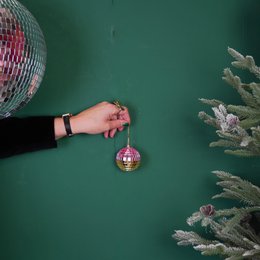 Kerstdecoratie - Kersthanger - Discobal - Foam - Set van 6 - Roze/Goud - 6x6x6cm