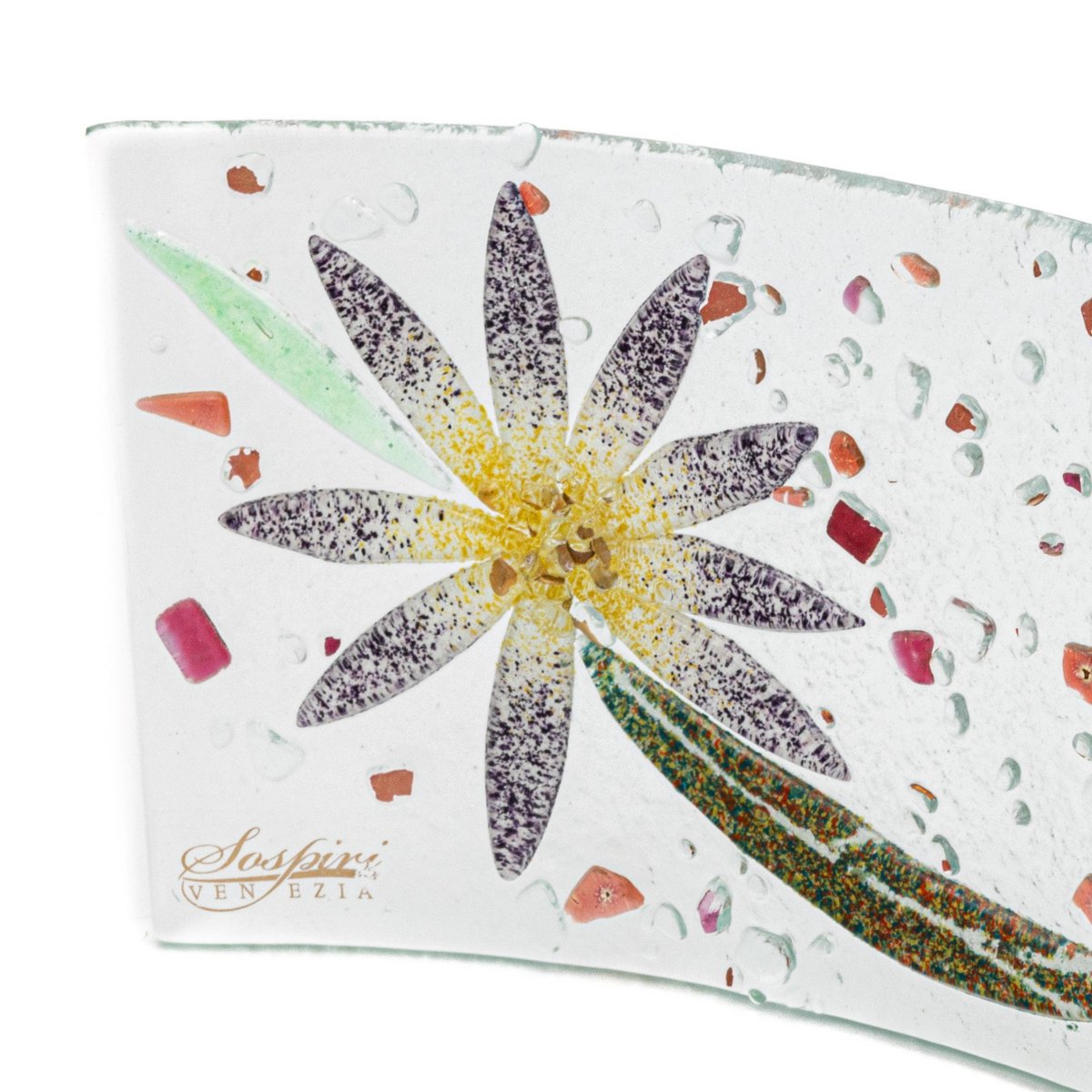 HaVed rechthoekige tafelklok, in murano -glas, cadeau -idee, gunsten, bloemendecoratie cm.30 cm