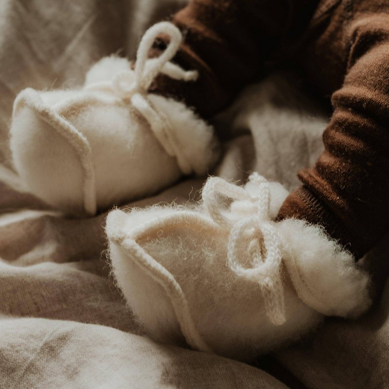 Pantofole in lana per bimbo/neonato - Naturale