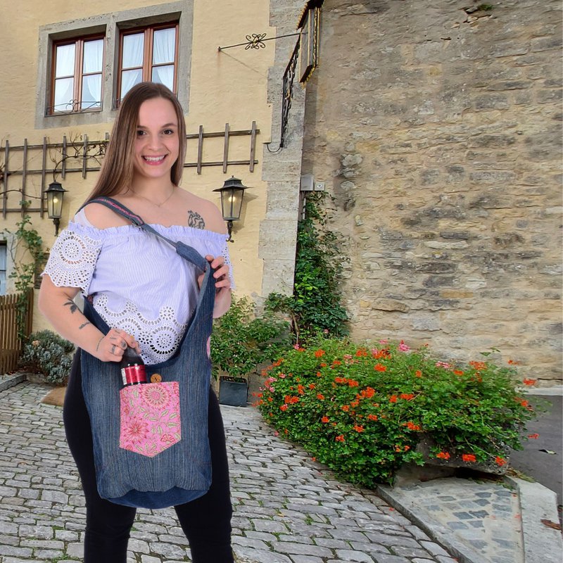 Sunsa sustainable jeans bag. 2-sided portable shoulder bag. Hobo bag. Boho Crossbody Bag