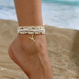 Bohemia Multilayer Rice Bead Ankelsæt til Kvinder Fashion Starfish Vedhæng Ankelkæder Sommer Sandstrand Ankelkæde På Ben Smykker