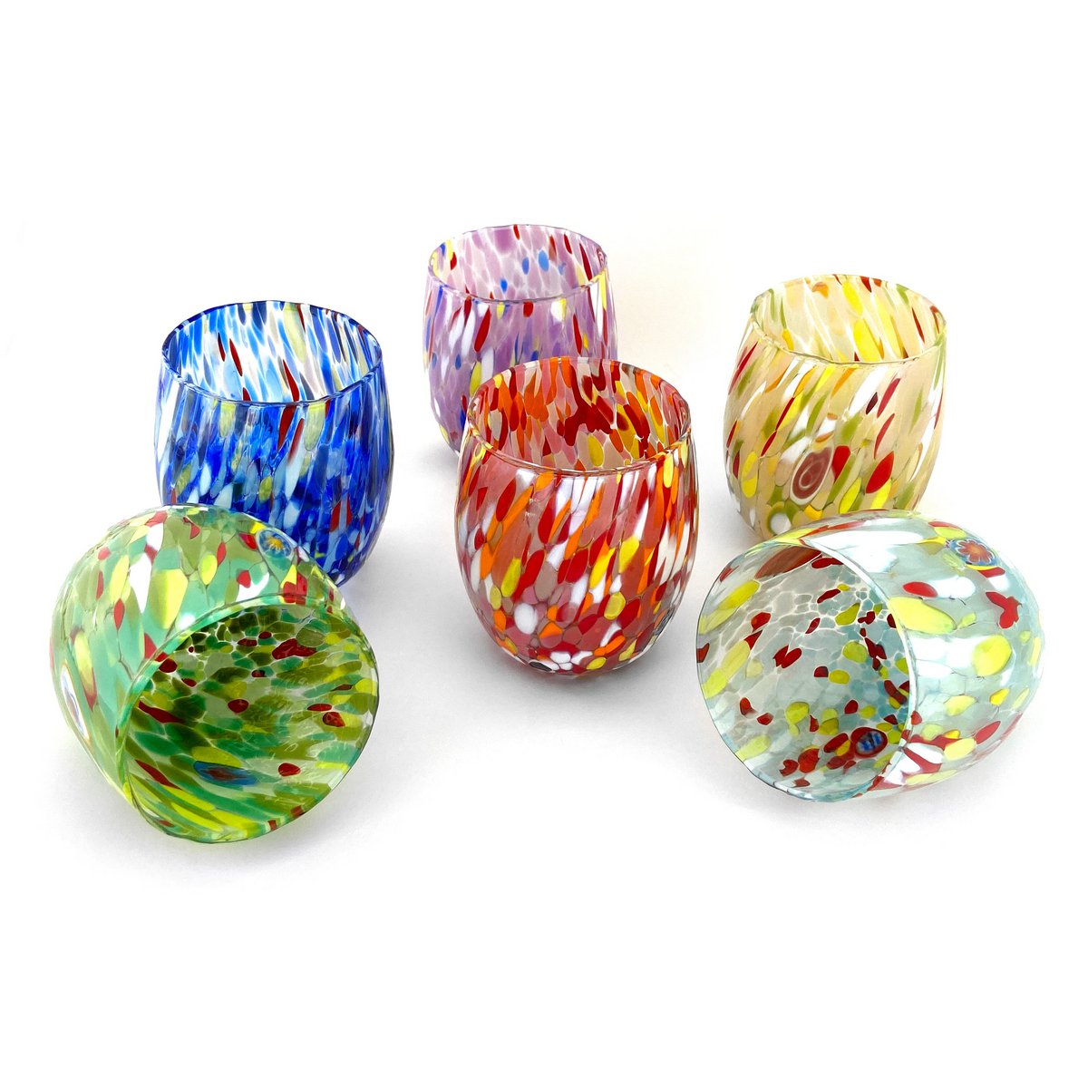 6 Big Colombina vand Big Colombine Bold og håndhåndet med Murrine di Murano, "I Colori di Murano" 435 Ml Line. Lavet i Italien