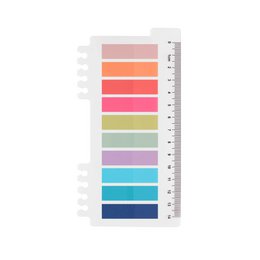 Vibrant sticky notes with ruler and page markers, available in a variety of pastel colors including peach, pink, green, blue, and gray. Ideal for office, school, and study organization.