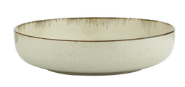 A round, cream-colored ceramic bowl measuring 20 cm in diameter. The bowl has a subtle glaze finish with a slightly distressed appearance, giving it a rustic, earthy aesthetic.