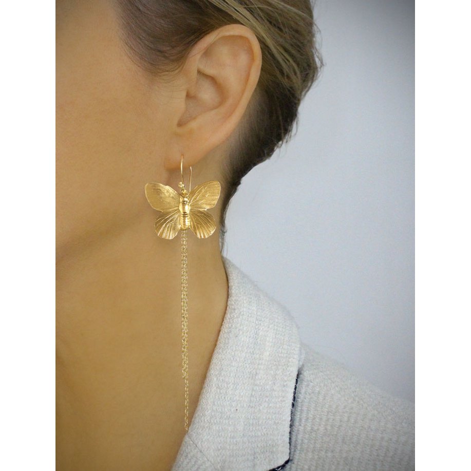 Long-length gold plated butterfly earrings