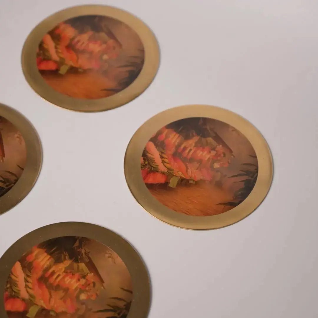 Coasters | Pure Brass Beverage Flower Market Art | Set of 4