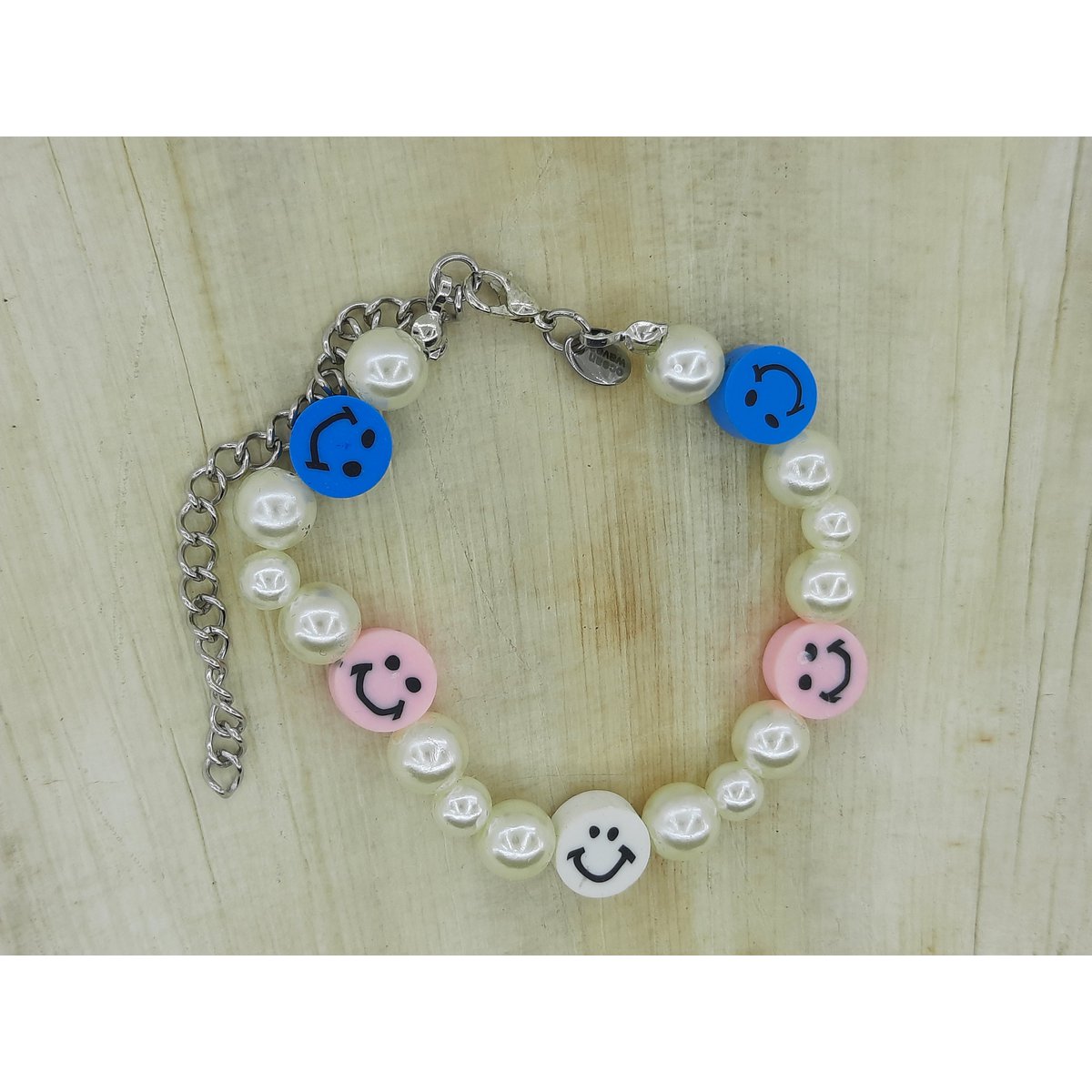 %23257 Pulsera infantil con smiley de perlas OW