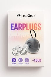 # Product Description
Silver noise-canceling earplugs with -18dB reduction, compact round design, includes multiple ear tips.