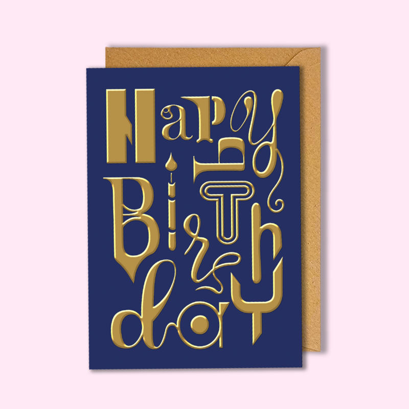 Joyeux anniversaire en feuille d'or carte postale