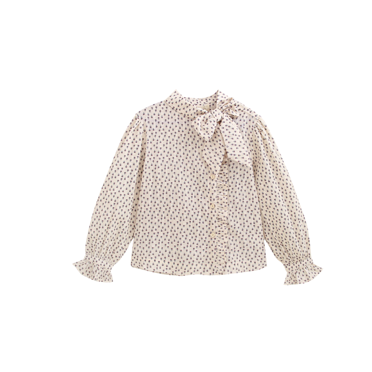 Chemisier fleuri pour fille avec texture et nœud au cou P79-11604155