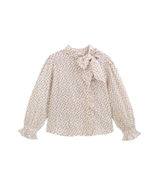 Blomsterbluse til piger med tekstur og sløjfe ved halsen P79-11604155