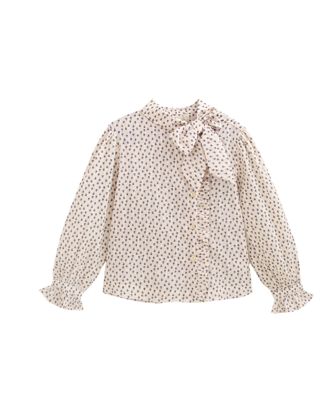 Blomsterbluse til piger med tekstur og sløjfe ved halsen P79-11604155