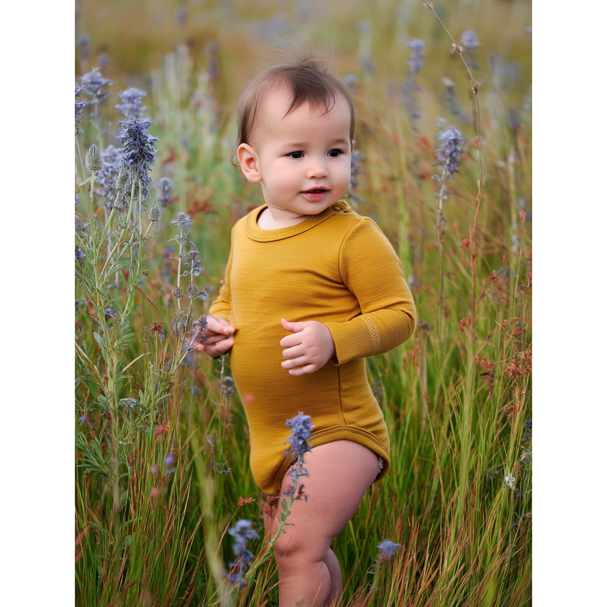 Body de lana manga larga - Lana Merino - Harvest Gold