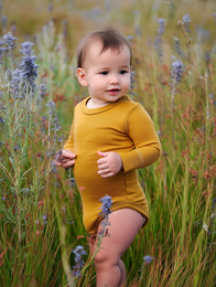 Langarm-Body aus Wolle – Merinowolle – Harvest Gold